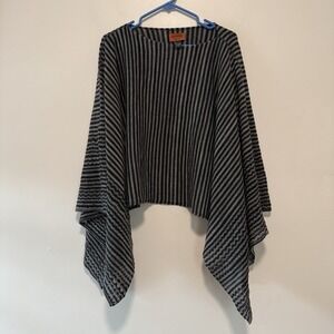 Missoni Gray Stripe Wool Blend Knit Poncho One Size